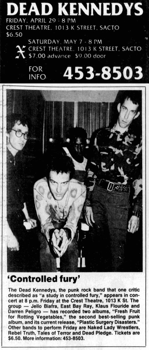 mrgeekdave's tweet image. On April 29, 1983 the #DeadKennedys played the Crest Theatre in Sacramento, California
#Punk @deadkennedys 
🛜 linktr.ee/thedavedynasty