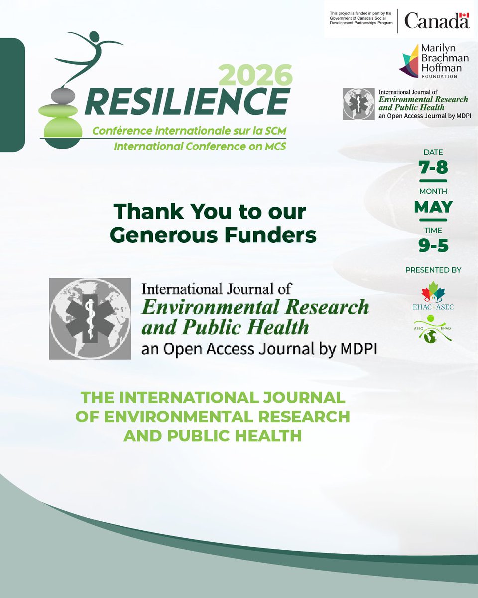 aseqehaq's tweet image. We want to extend our deepest gratitude to our generous funders, the Government of Canada, the Marilyn Brachman Hoffman Foundation, and the International Journal of Environmental Research and Public Health (IJERPH). 
Register now aseq-ehaq.ca/en/resilience-…