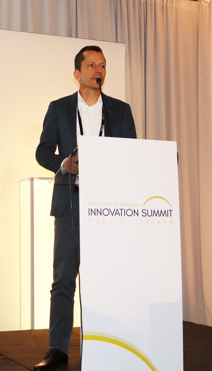 MedTechStrat's tweet image. Now presenting at #InnovationDublin: @GratXray with CEO Martin Stauber. Their senoa system delivers pain-free, high-precision 3D #breastcancer imaging, improving access and patient comfort. #medtech