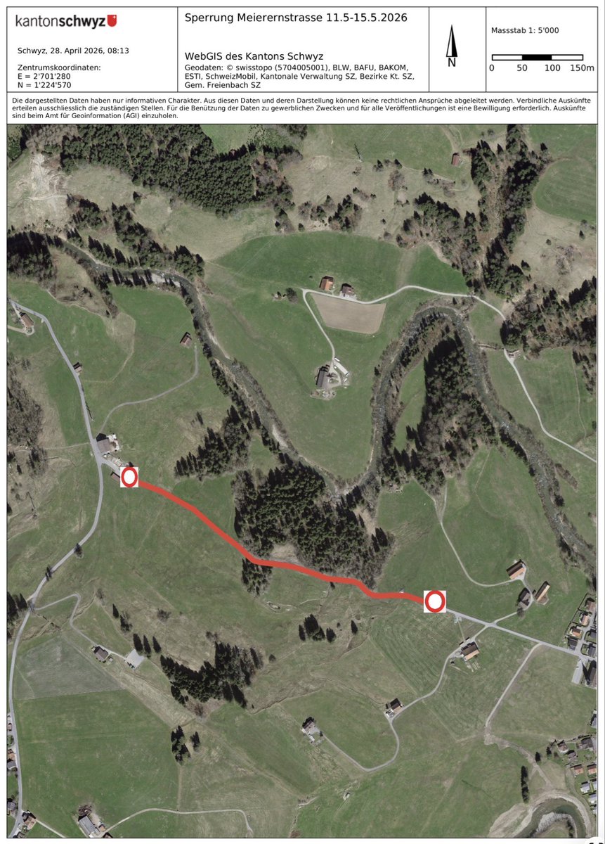 #Einsiedeln #Egg - Sperrung der #Meierenstrasse wegen Instandstellungsarbeiten von Montag, 11. Mai bis Freitag, 15. Mai 2026.