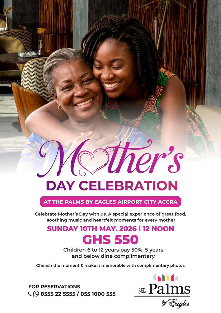 Adom1063fm's tweet image. Celebrate love, laughter, and the amazing women who mean everything 💐✨

📍 The Palms by Eagles, Airport City – Accra
🗓️ Sunday, 10th May 2026 | 12 Noon

💰 GHS 550 (Children 6 to 12 years pay 50%
5 years and below dine complimentary)

#mothersday #MothersDay2026 #CelebrateMom