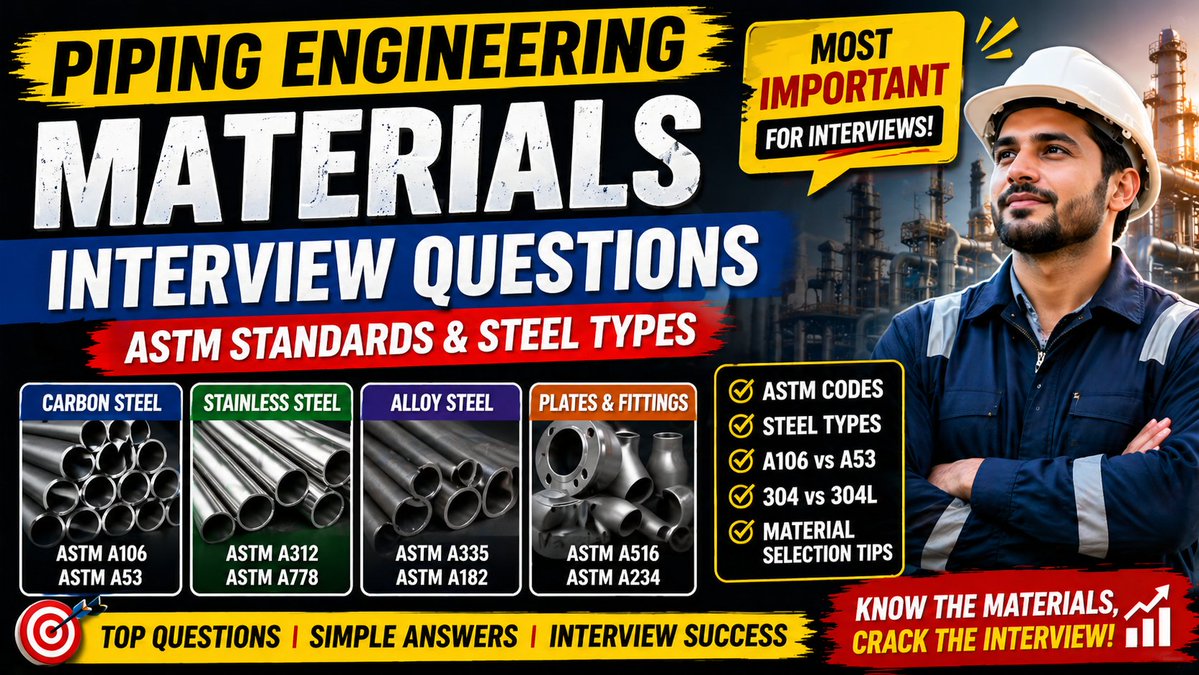muhammadrazah's tweet image. 👉 Can you answer these instantly?
✔ What is ASTM A106 used for?
✔ Difference between carbon steel and stainless steel?
✔ What does “L” in 304L really mean?
📌 Read here: aienginear.com/piping-materia…

💬 Comment “PDF” if you want the full question bank

#PipingEngineering #ASTM
