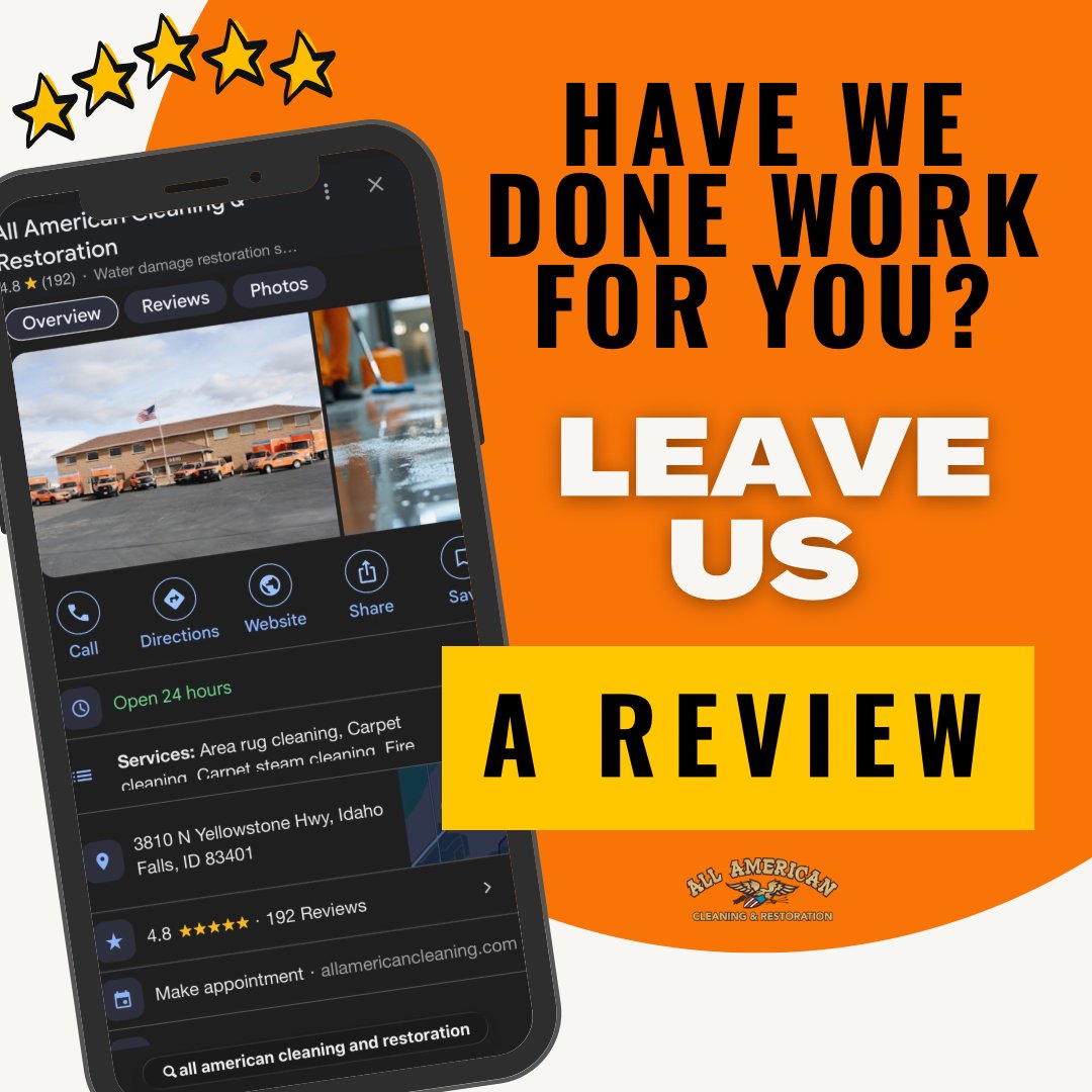 AllAmerClean's tweet photo. Did we restore your home or business? 🏠✨

We’d love to hear about your experience!

⭐ Leave us a quick Google review here 👇
https://t.co/AWbfUEuFWQ

Thank you for supporting local!

#IdahoFalls #WaterDamageRestoration https://t.co/veikjol76v
