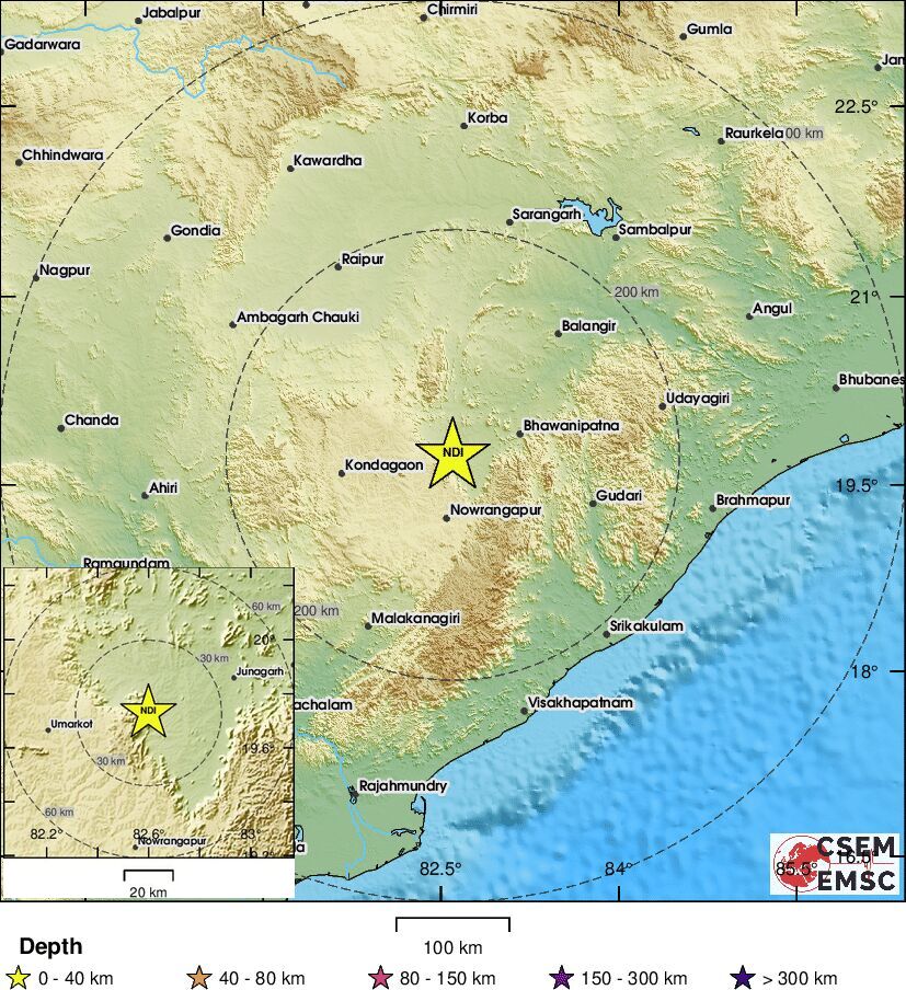 LastQuake's tweet image. 🔔#Earthquake (#भूकंप) M4.1 occurred 62 km W of #Bhawānipatna (#India) 31 min ago (local time 19:42:21). More info at:
📱m.emsc.eu/#app
🌐m.emsc.eu/?id=1986812
🖥emsc-csem.org/Earthquake_inf…