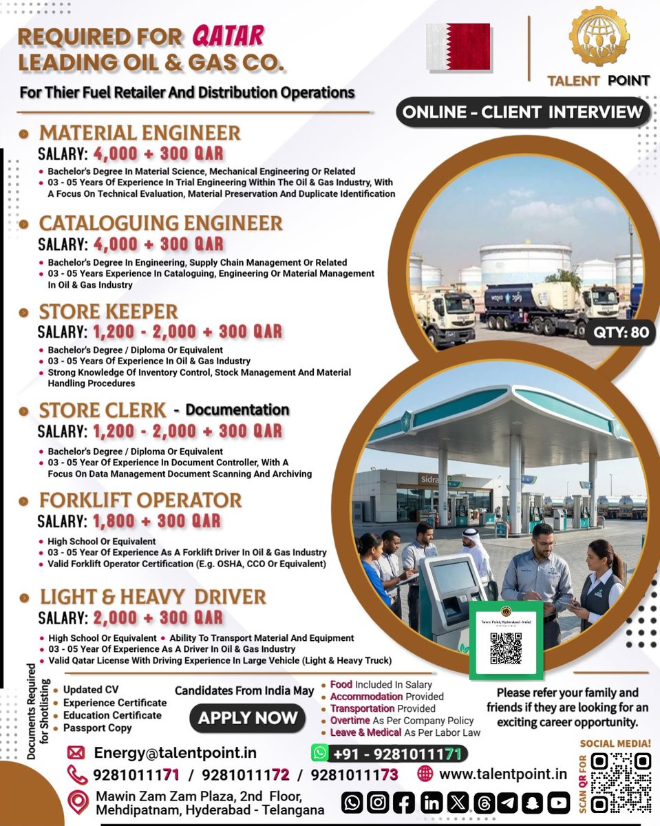 TalentPoint_'s tweet photo. 📢 URGENT HIRING – QATAR 🇶🇦
For Leading Oil &amp; Gas Company 🚀

𝐖𝐇𝐀𝐓𝐒𝐀𝐏𝐏 𝐆𝐑𝐎𝐔𝐏 : https://t.co/3Mm1qozhjZ

𝐖𝐇𝐀𝐓𝐒𝐀𝐏𝐏 𝐂𝐇𝐀𝐍𝐍𝐄𝐋 : https://t.co/sT8LLXhwl8

#MaterialEngineer #CataloguingEngineer #StoreKeeper #StoreClerk #ForkliftOperator #HeavyDriver #Driver https://t.co/e1pdJPnljn