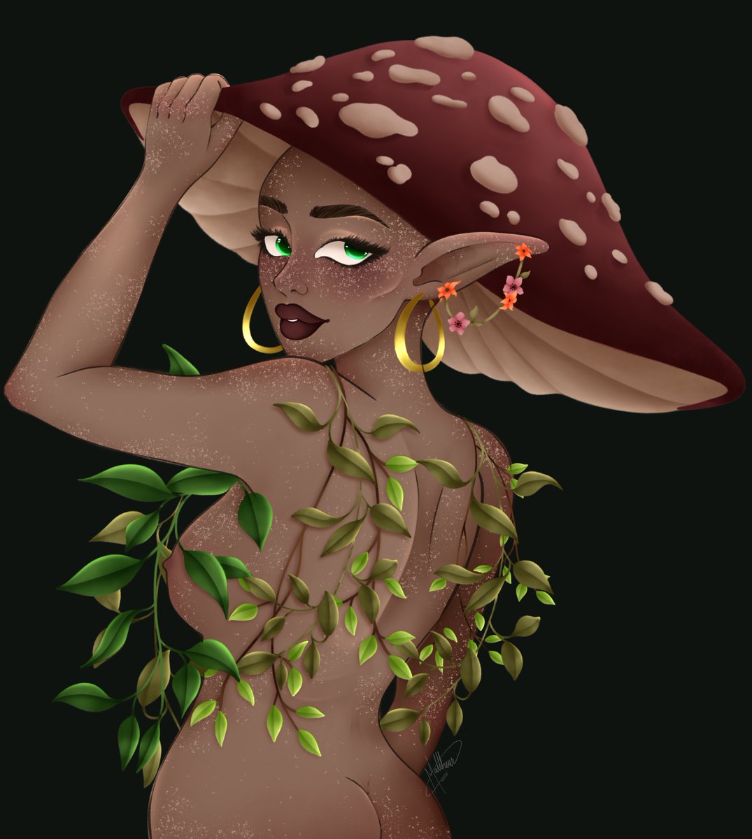 Thesrpant's tweet image. My queen. The mascot of my life. Mycelia.
She is not just a random character made; she is an identity. The embodiment of what I create.

A siren of the forest. I will be working on her monster form very soon. 

#DigitalArtist #Mushroom #Artist #MushroomGirl #Fantasy