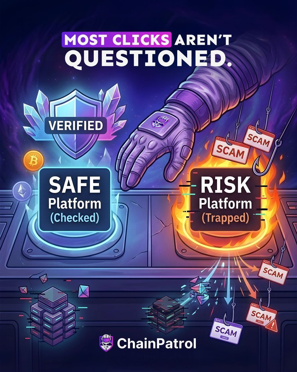 ChainPatrol's tweet photo. ⚠️ Most clicks aren't questioned. One wrong click is all it takes. 

We stop threats before they trigger. https://t.co/kJTIptB5Qj