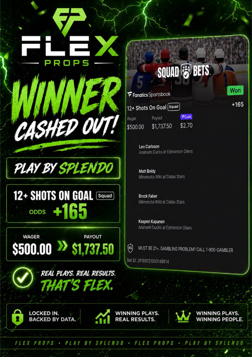 ✅ $500 to $1,700+ ✅

💸 $50 Cash Giveaway to one person who LIKES + RT

✅ <a href="/SplendoSports/">Splendo</a> does it again for VIP. That’s 6/7 Straight <a href="/FanaticsBook/">Fanatics Sportsbook</a> Squad Plays That’s Cashed for VIP. 

Make sure you’re in both 👇
 Splendo Discord: discord.gg/rXZQeBUTk

Flex Props Discord:
