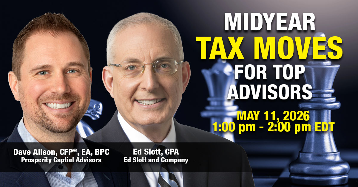 theslottreport's tweet image. #Tax season may be behind us, but important #retirement and #tax planning decisions are just getting started.

Join Ed Slott, CPA, and Dave Alison, CFP®, EA, BPC on May 11 at 1 PM ET for a midyear conversation on how advisors are leveraging completed tax returns to inform smarter