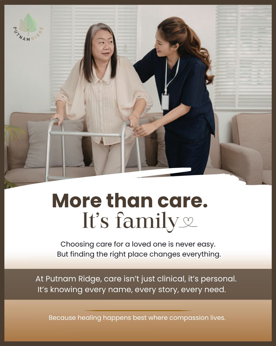 More than care. It’s family. At Putnam Ridge, we understand that choosing care for a loved one is one of life’s biggest decisions. That’s why we’re committed to providing more than clinical excellence; we offer compassion and personalized care that feels like home.

#PutnamRidge