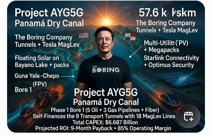 CamposPernett's tweet photo. @elonmusk @elonmusk, the future of the Panama crossing isn't above ground, it's 100% private, high-speed, and automated. This is AYG5G. Let’s make it happen. 🚀🇵🇦 #TheBoringCompany #Tesla #FutureLogistics https://t.co/DUTI4ZDWYX