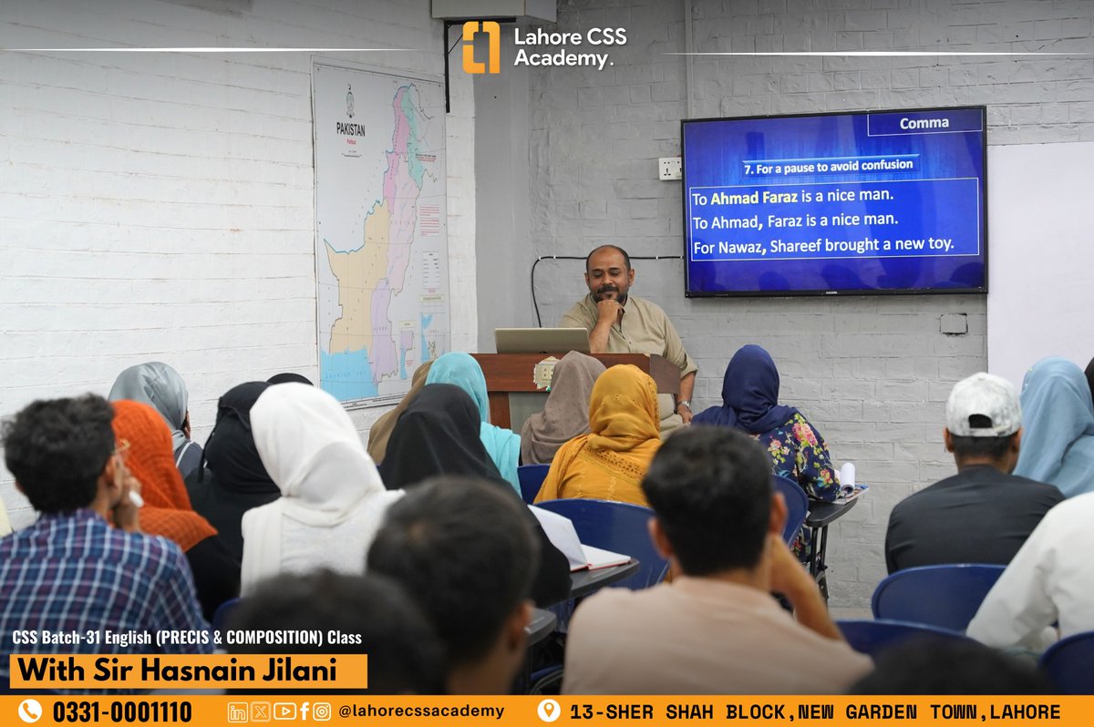 lahore_css's tweet photo. CSS Batch-31 English (PRECIS &amp; COMPOSITION) Class  With Sir Hasnain Jilani

📞 Register Now: 0331 0001110
📍 Lahore CSS Academy, 13 Sher Shah Block, Garden Town, Lahore

#LCA #CSS2026 #CivilServices #LahoreCSSAcademy #CSSFuture #CSS2027 #csspreparation #CSSPakistan #sirjilani https://t.co/pMJPXZYoWz