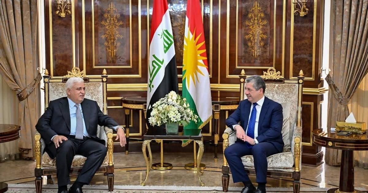 SarwanBarzani_'s tweet image. Today, Wednesday, Masrour Barzani, Prime Minister of the #Kurdistan Region, received Falih al-Fayyadh, Chairman of the Popular Mobilization Forces (#PMF).
During the meeting, they discussed the general situation and the latest developments in Iraq and the region.