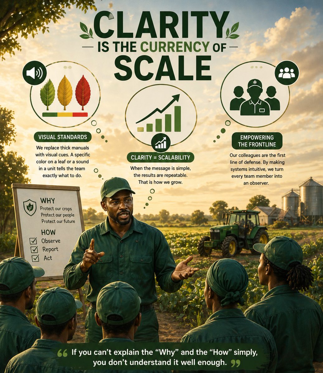 LegenceThe's tweet photo. Clarity is the Currency of Scale.

In agribusiness, complexity is a trap. If your protocol is too complex, your system is fragile.

At @LegenceThe, we scale by:
📍Visual Cues > Manuals
📍Intuitive Systems
📍Repeatable Results

Simple = Scalable.
#AgriBusiness #Leadership https://t.co/YT7XtxOJ8g