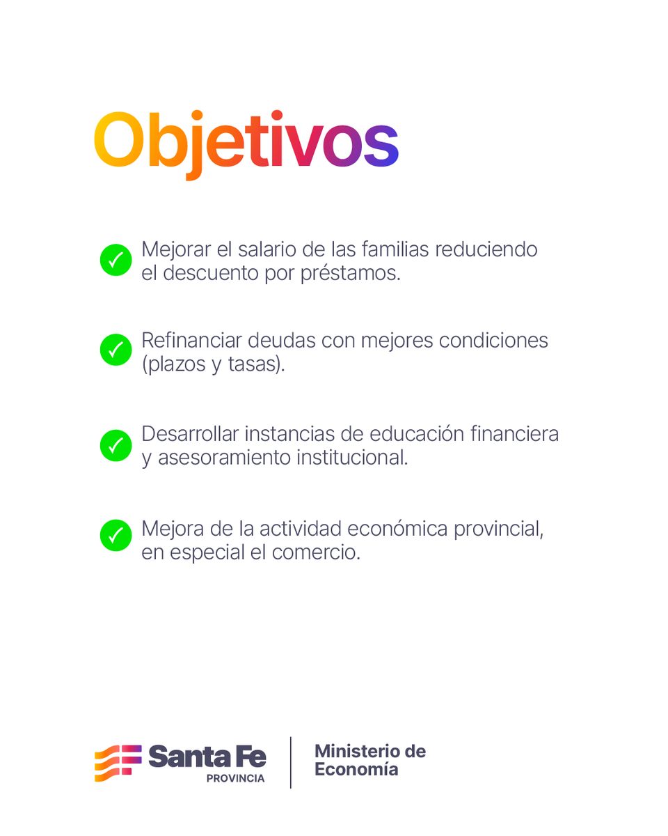 GobSantaFe's tweet photo. Plan para cuidar el salario de los trabajadores 

Una propuesta destinada a trabajadores públicos, privados y jubilados provinciales que ven afectados sus ingresos por deudas, con el objetivo de aliviar la carga económica mediante herramientas de financiamiento más accesibles.

La medida se implementará de forma progresiva, para que cada persona pueda elegir la opción que mejor se adapte a su situación.

Más herramientas para acompañar la economía de las familias santafesinas.