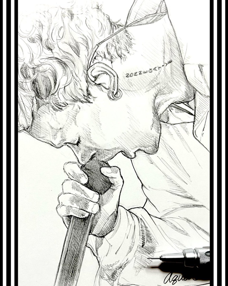 Aqua_of_69's tweet photo. Masato🎤
(from coldrain)
at BLARE FEST.2026 
ハガキサイズにラフにシャーペン画
#coldrain #Masato #loudrock #シャーペン画 #coldraWinGS @Masato_coldrain https://t.co/ts5MA6zYnz
