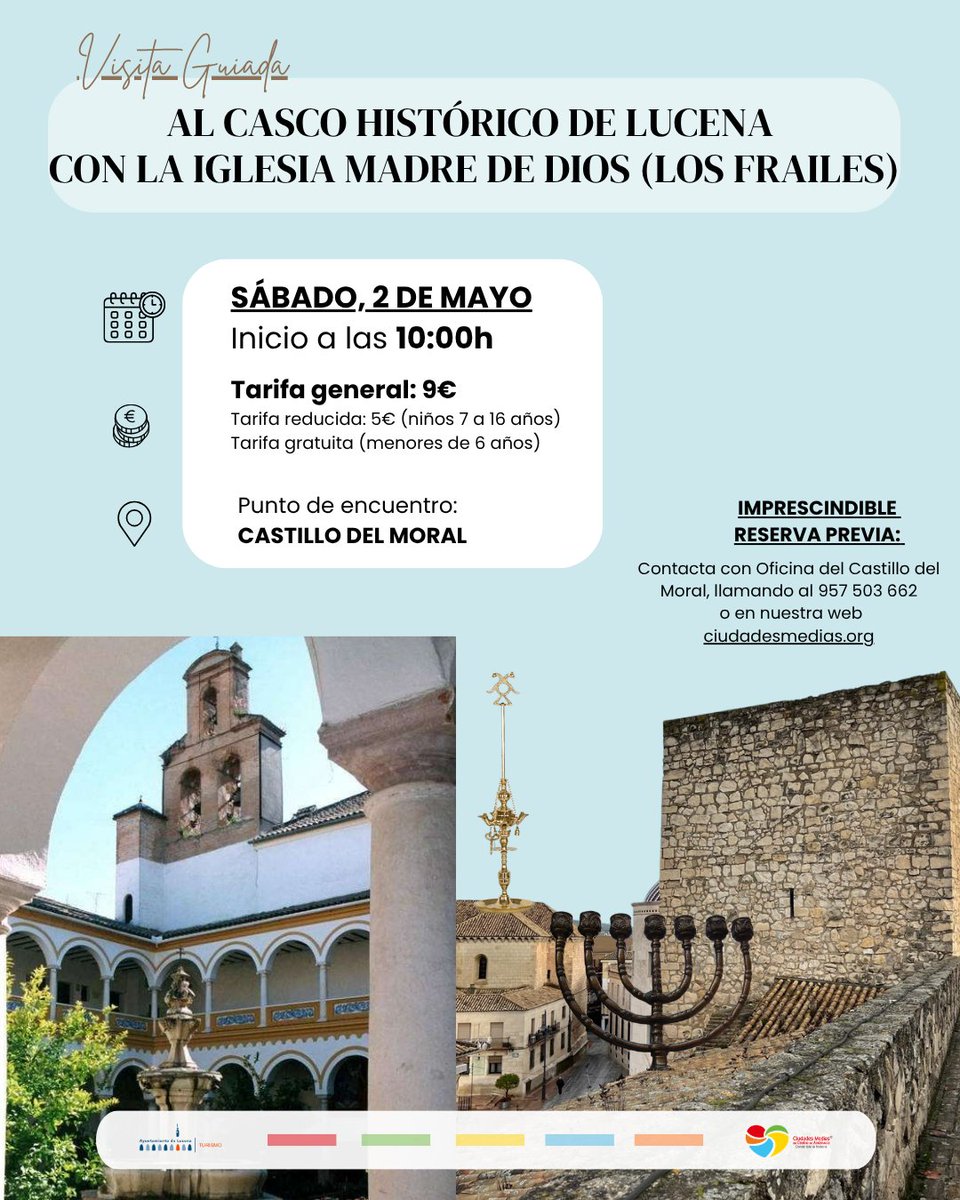 CiudadesMedias's tweet image. #LUCENA Breve guía sobre #novedades en este #PuentedeMayo 🌼🌹

Un momento idóneo para conocer la ciudad, ya que celebra sus fiestas patronales en honor a la #VirgendeAraceli, del 1 al 4 de mayo de 2026.

¿Buscas planes para disfrutar de estos días? Descubre nuestra propuesta