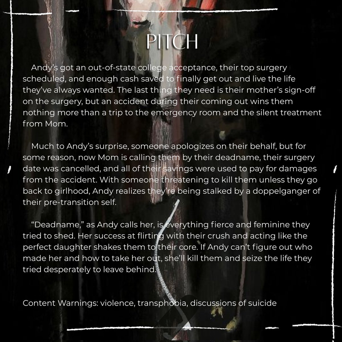 RowanBrightonB's tweet image. DEADNAME: A trans teen is stalked by their pre-transition doppelganger—and she won’t stop until she’s taken the life they never wanted.
#QuestPit #AG #H #YA #OwnVoices