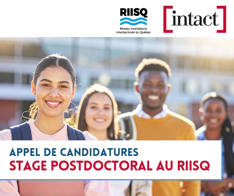 RIISQuebec's tweet photo. 📣 Appel de candidatures: Stage postdoctoral au @RIISQuebec, en partenariat avec la Fondation Intact via le Club Les Citadins de l’UQAM. Le projet vise à renforcer la préparation collective face aux aléas hydroclimatiques et les inondations. 
Détails: https://t.co/zYlJqh6pzK https://t.co/1aOX0UGqIX