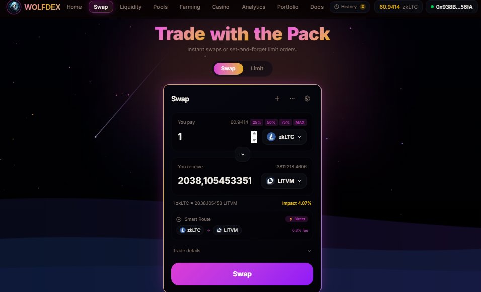 jojo62562095's tweet photo. 🚀 WolfDex is now LIVE on @LitecoinVM Testnet!
You can now:
✅ Swap tokens
✅ Add & Remove Liquidity
✅ Farming
✅ Play at the Casino to multiply your portfolio
Ready to be an early user?
Try it now 👇
https://t.co/IxQChCMdIn
#WolfDex #LitVM #DeFi #Testnet #Web3 #Airdrop https://t.co/MnxZPU8okt