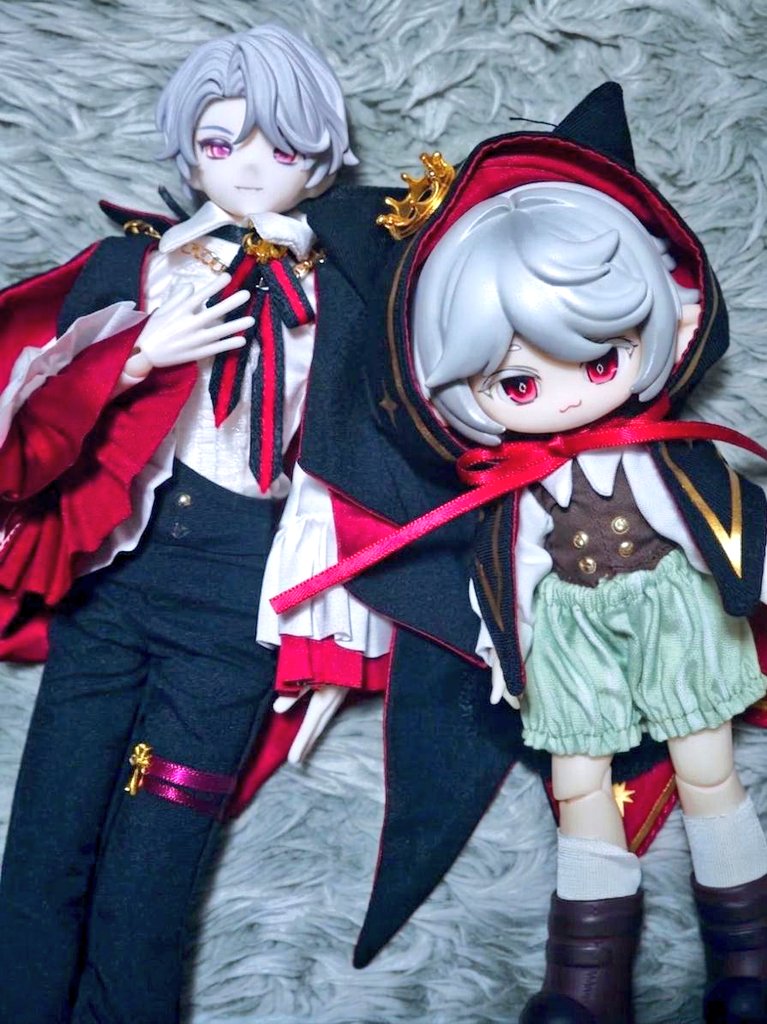永夜刻痕のロランくんお迎えしてました❤️銀髪赤目仲間の秘境巡礼のアスタくんとお写真🦇