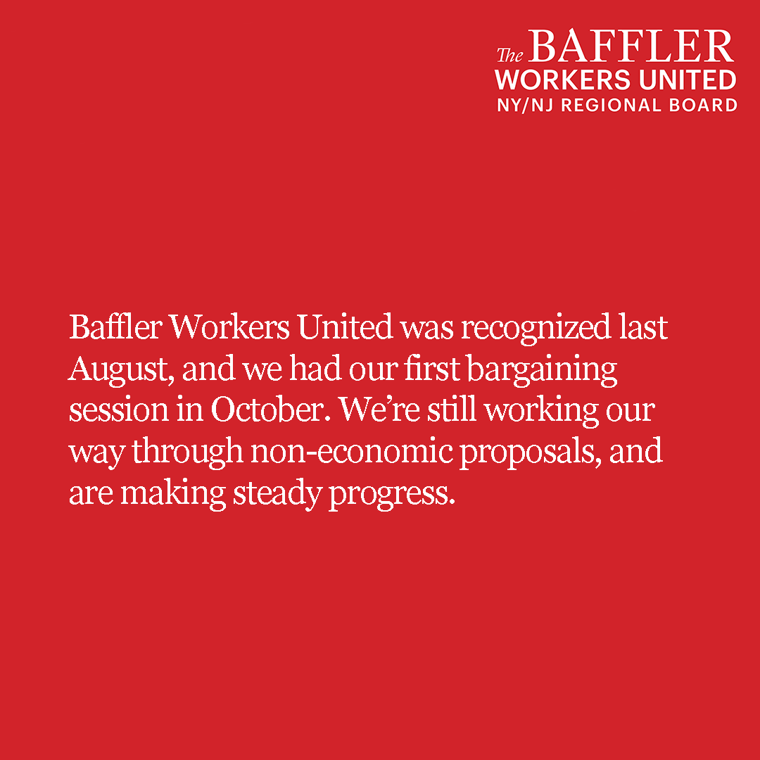 BafflerUnited's tweet photo. Management recognized Baffler Workers United last August, and we’re in our seventh month of bargaining on our first contract. We’d like to share an update on how it’s going! (1/5) https://t.co/NciS7A7KFn