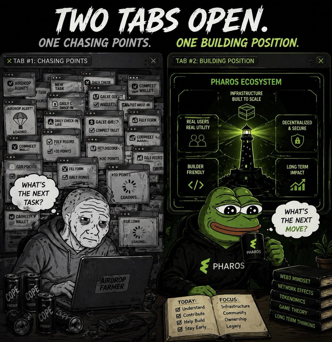Poscyy9945's tweet photo. Two tabs open.
One chasing points.
One building position.

Pharos doesn’t reward noise. It remembers conviction.
@Kiwi_Nod 

0xA54C98D50E2404fbcC5EdBc1C693aFA25492970e https://t.co/wXJ4nMInyI