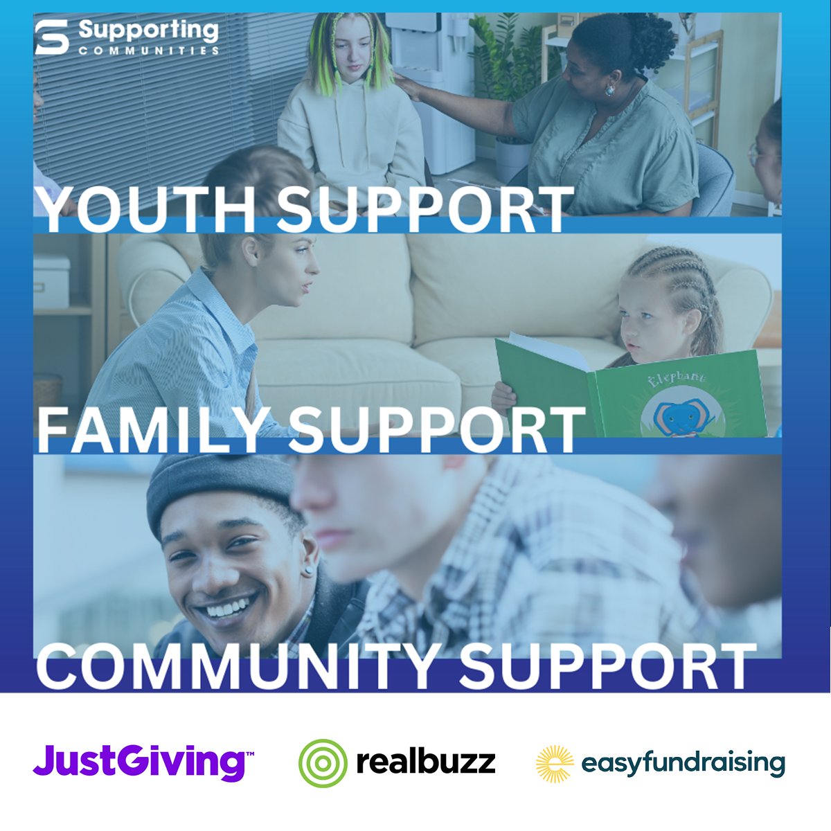 SupportingCIO's tweet photo. At @SupportingCIO, we believe early intervention is prevention. Every day, we work with young people, families, and vulnerable individuals to provide the support, guidance, and opportunities they need to thrive.

To continue delivering life-changing services across our communities, we are encouraging supporters to help us through fundraising and donations.

There are several simple ways you can support us:

💙 @JustGiving  – Create your own fundraiser or make a quick donation to support our projects.

💙 Direct Donations – Every contribution, big or small, helps us provide mentoring, youth support, family services, and positive activities for those who need it most.

💙 @easyuk  – You can raise free donations for Supporting Communities every time you shop online, at no extra cost to you.

💙 @realbuzzcom  – Take part in exciting challenge events and fundraising opportunities while raising money for a great cause.

👉 Find all the ways to support and donate here: https://t.co/ipmi0C8Zbi
Your support helps us create safer communities, stronger families, and better futures for young people.

Together, we can make a lasting difference.

#SupportingCommunities #Fundraising #JustGiving #Easyfundraising #Realbuzz #CommunitySupport #YouthSupport #FamilySupport #EarlyIntervention #MakingADifference #DonateNow