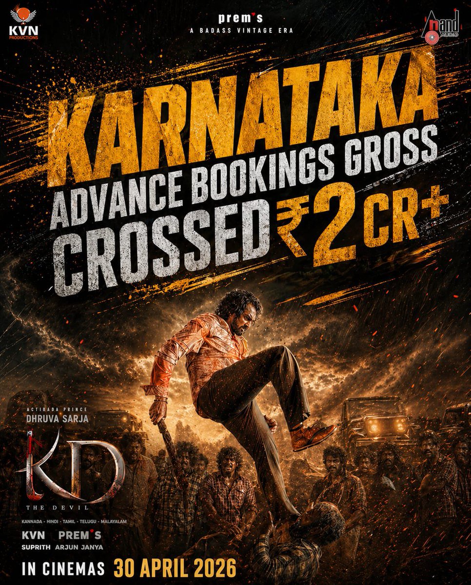 PopcornKannada's tweet image. 2 CR+ in advance sales already 💥
200+ shows fast filling across the board 🔥

@DhruvaSarja @KvnProductions @directorprems @KicchaSudeep 

#KDTheDevil #DhruvaSarja #KichchaSudeep #Kd
