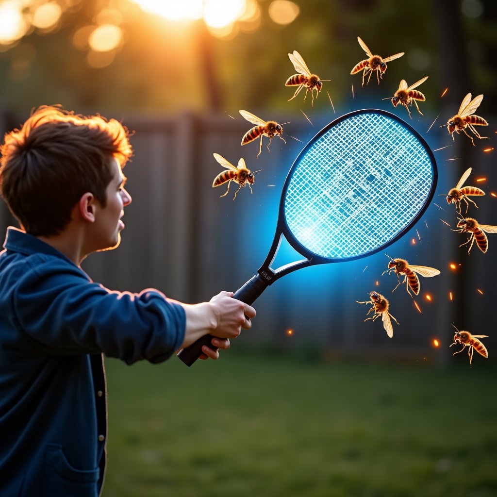 TheFlySwatter's tweet image. Swat less, zap more ⚡ Protect your backyard instantly with our handheld zapper. #MosquitoFree #BugZapperLife #SummerNights