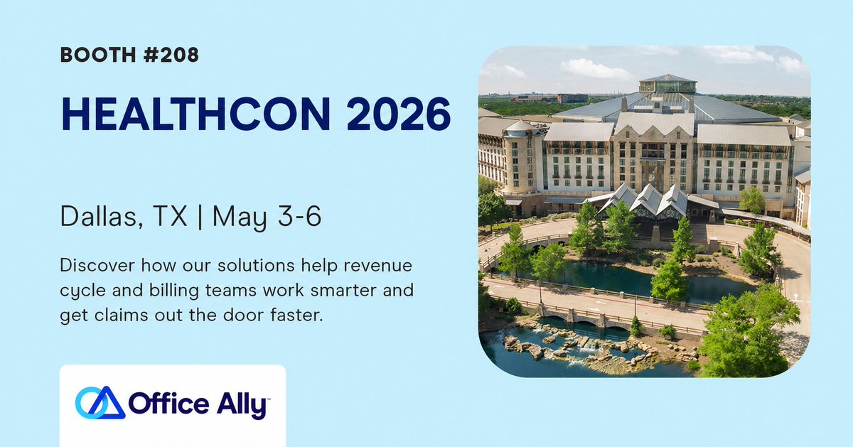 HEALTHCON 2026 is right around the corner. Find the <a href="/Office_Ally/">Office Ally</a> team at Booth #208 in Dallas, TX, May 3–6. Stop by to see how revenue cycle and billing teams can work smarter and get claims out the door faster. We'd love to connect.
#HEALTHCON2026 #RCM