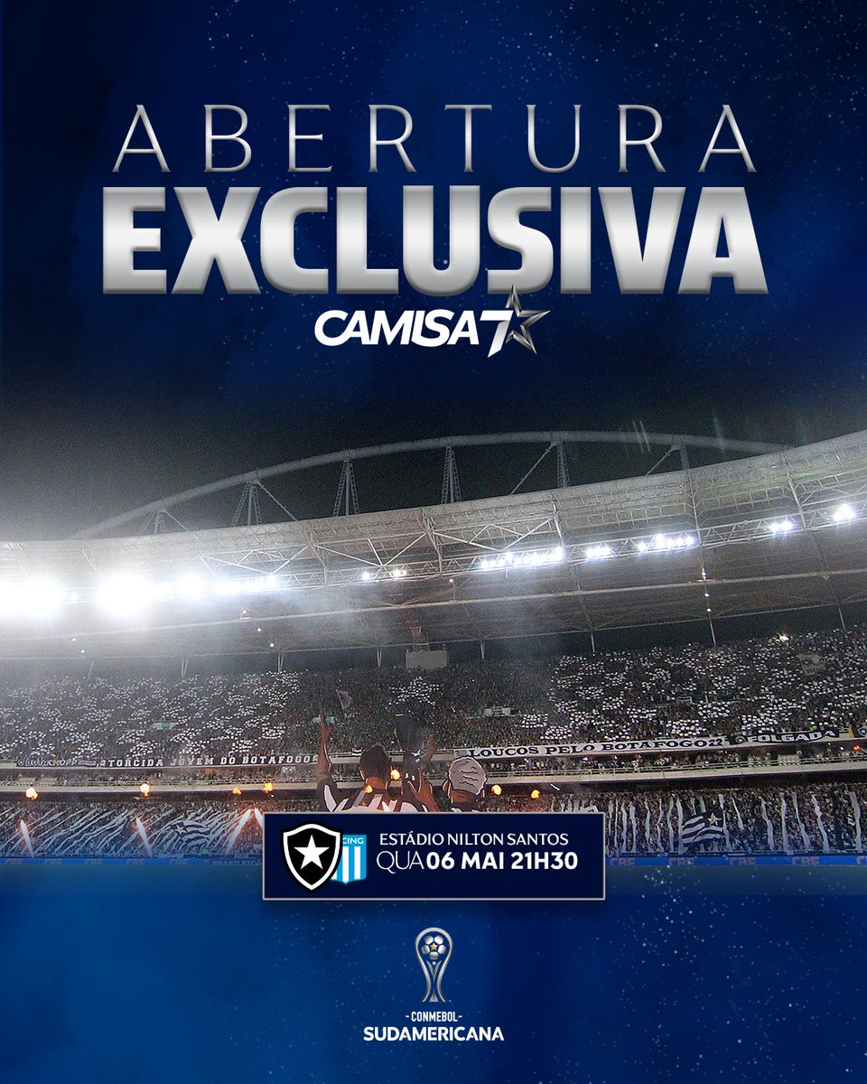 BOTAFOGO X RACING! 🏟️🔥

Sócios <a href="/Camisa7Botafogo/">Camisa 7</a> do plano Glorioso já podem garantir lugar no Nilton Santos para o confronto da próxima quarta-feira! 🌟 #VamosBOTAFOGO

7️⃣ Assine seu novo plano em camisa7.botafogo.com.br e garanta seu benefício! 

🎫 Entradas disponíveis em