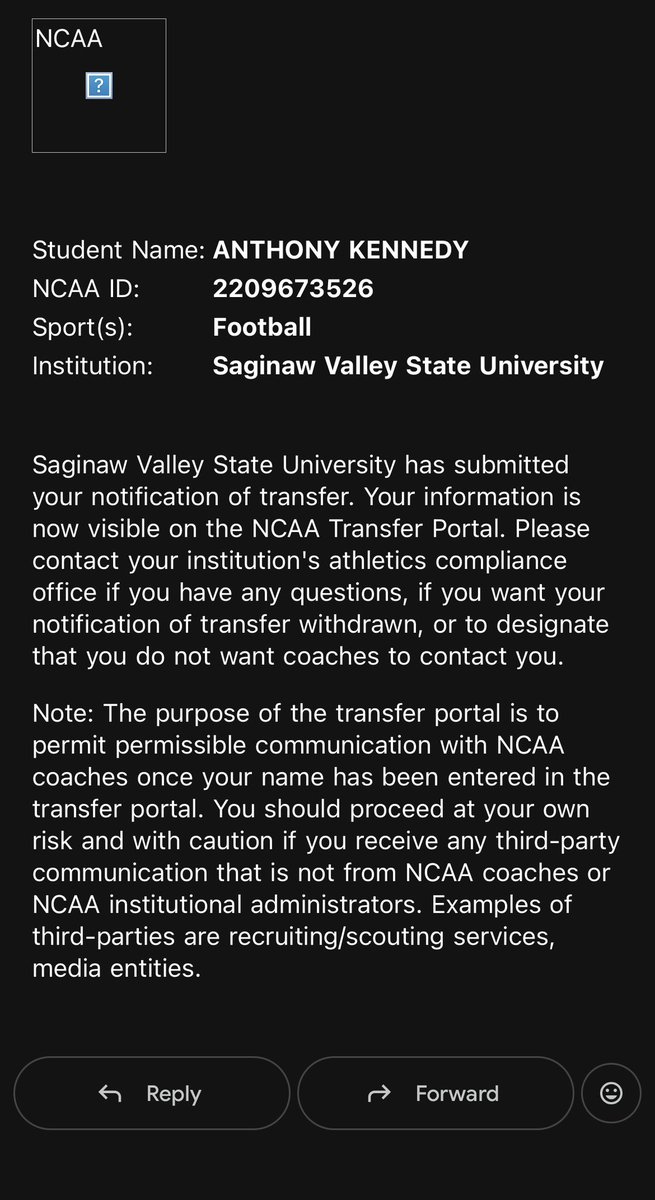 Tony5kennedy's tweet photo. Officially in the transfer portal with 2 years of eligibility.
Appeared in all 11 games as a RS sophomore at SVSU in the Gliac. 
6’2 200 WR

Akennedy7575@gmail.com
317-446-2791 https://t.co/ooejrpEA9k
