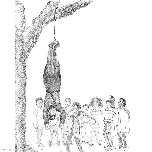 LiamOMaraIV's tweet image. The bodies of #Mussolini &amp;amp; four others were dumped in #PiazzaleLoreto, #Milan (site of an earlier Gestapo massacre of rebels), by #communist #partisans on #ThisDayInHistory in 1945. The bodies were abused until hanged, upside down, at a petrol station.
(Art by my partner Emily).