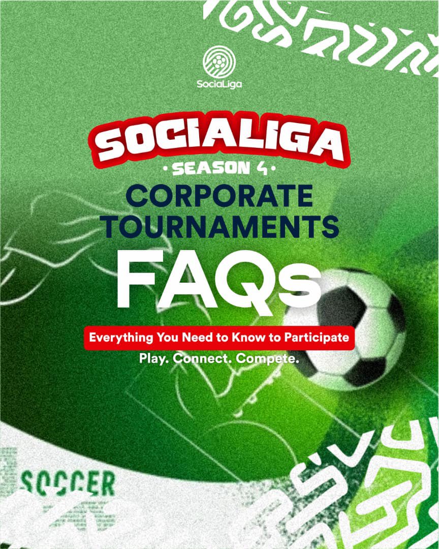 TheSociaLiga's tweet photo. You’ve been asking and here are all your questions answered. Here’s everything you need to know about being a part of the SociaLiga Corporate (5-Aside) Tournaments and joining the SociaLiga community.

#SociaLiga #FAQsAnswered https://t.co/vQpu3g2lq8