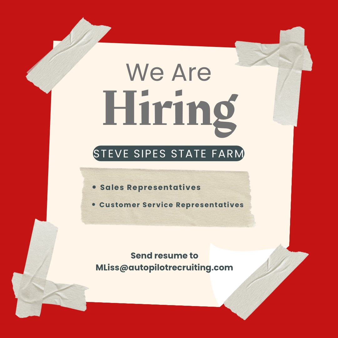 SFAgentStvSipes's tweet image. 🌟 Exciting News Alert! 🌟 Steve Sipes State Farm is HIRING! ✨ Tap the link in bio for details &amp;amp; let’s build your future together! 💼🙌 #NowHiring #JoinUs #SteveSipesStateFarm