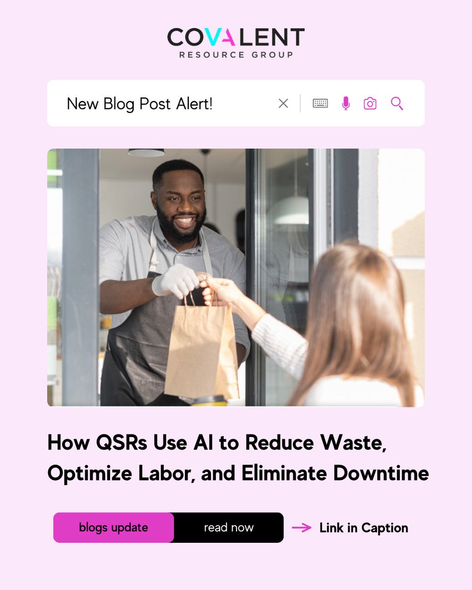 CovalentRG's tweet image. AI can help QSRs reduce waste, optimize labor, improve forecasting, catch issues earlier, and minimize downtime. It’s not just automation—it’s better operational control.
Read more: covalentrg.com/post/how-qsrs-…

#QSR #AI #RestaurantTech