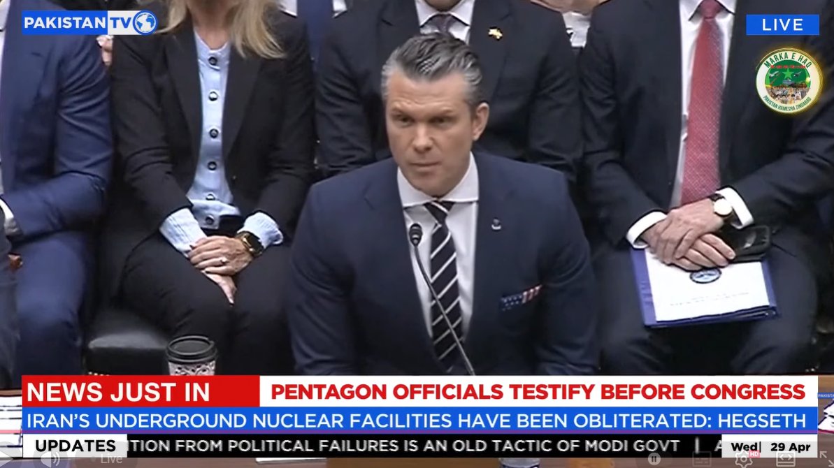 PakTVGlobal's tweet image. “Iran’s underground nuclear facilities have been obliterated. Iran cannot have a nuclear weapon, and we are proud of this undertaking.”—US Secretary of War Pete Hegseth.

#USDefense #PeteHegseth #USIranConflict #NuclearWeapon #Pentagon #PakistanTV