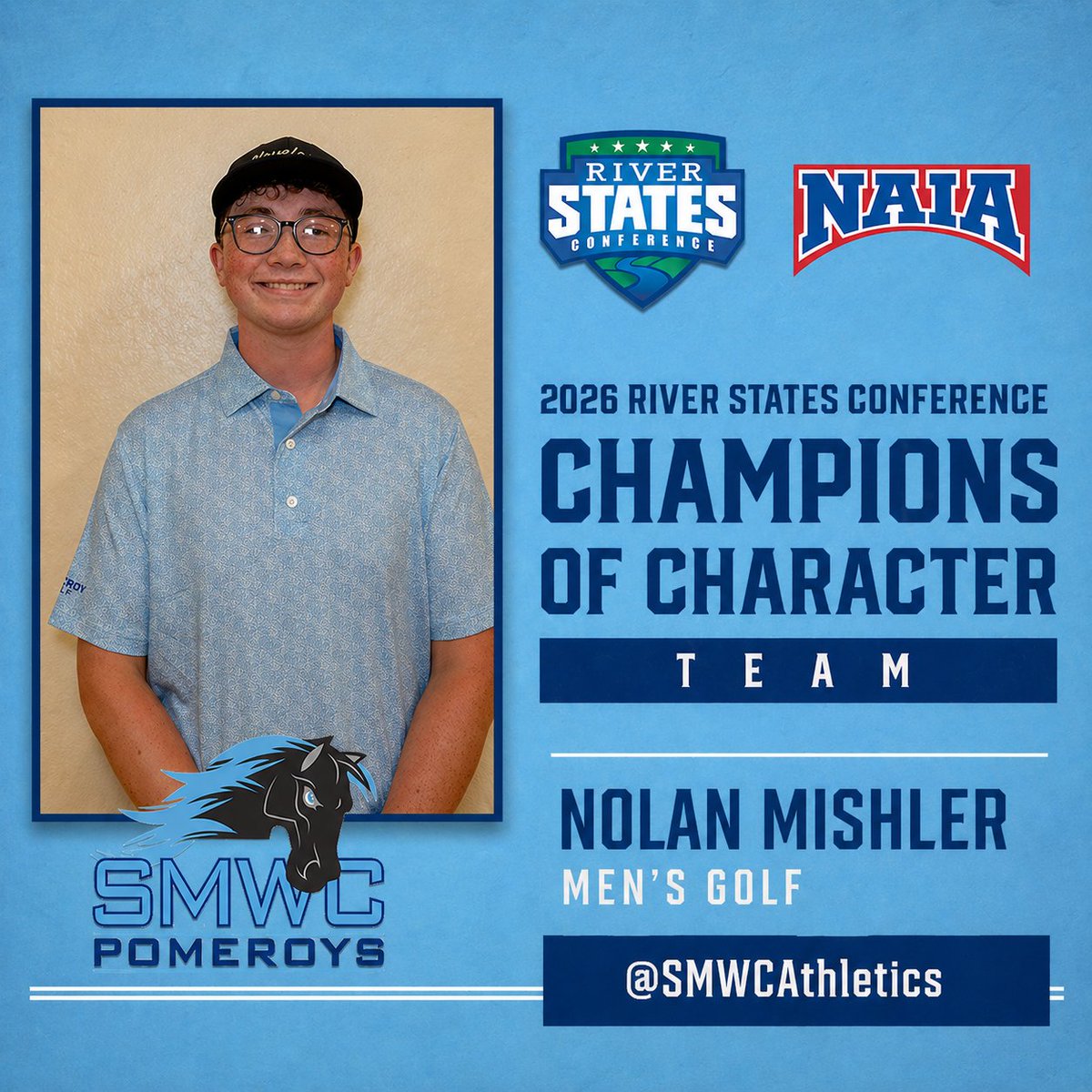 SMWCAthletics's tweet photo. Class on and off the course. ⛳️💯

Congrats to Nolan Mishler on being named to the 2026 RSC Champions of Character Team! 👏 https://t.co/cinjcgzycg