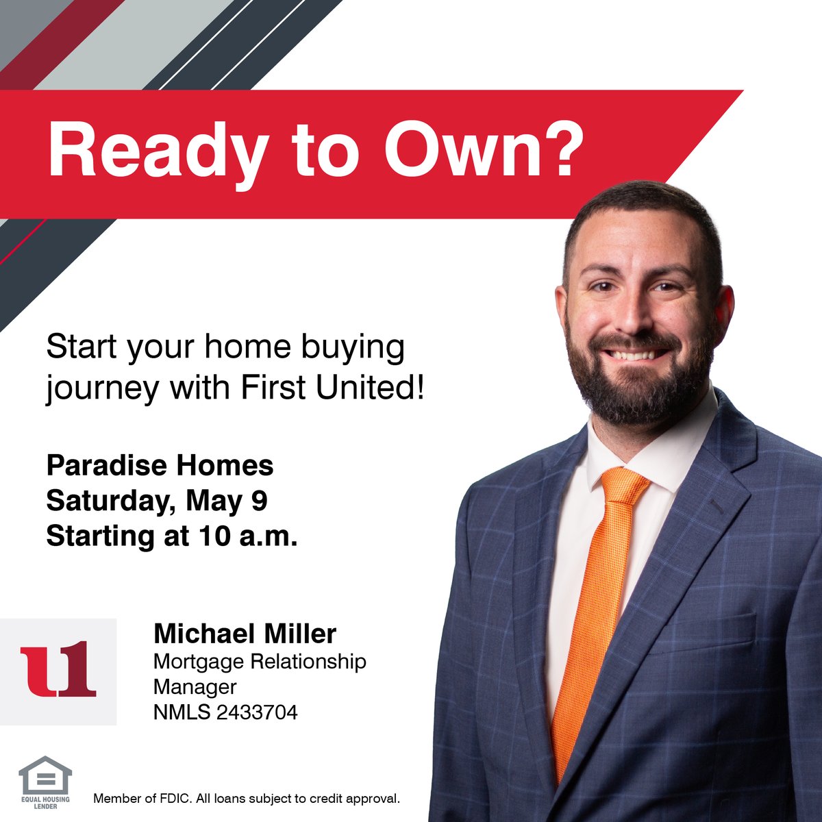 MyBank's tweet photo. Thinking about a new home?
Stop by Paradise Homes, 1894 Grafton Road, Morgantown, WV, on May 9 starting at 10 a.m. to take the first steps toward getting pre qualified.
Michael Miller, First United Bank &amp; Trust Mortgage Relationship Manager, will be on site to answer questions. https://t.co/CCYCLQkFaL