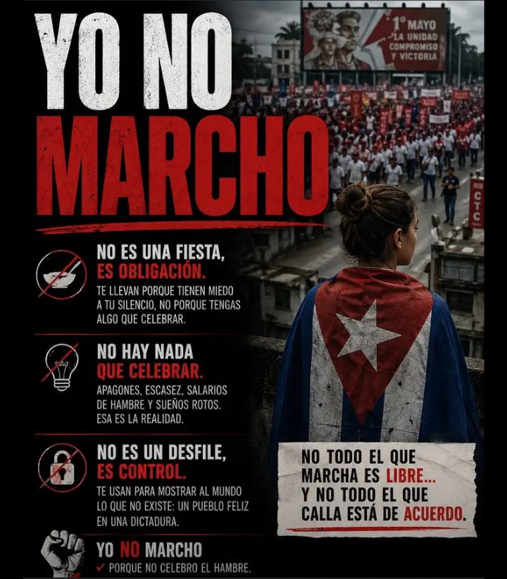 Blancoy48488239's tweet photo. Yo no marcho, porque no se celebra el hambre,la miseria, porque no se puede llamar victoria a sobrevivir.
No todo el que marcha es libre,no todo el que calla está de acuerdo.
#Cuba
#YoNoMarcho
#1DeMayo https://t.co/Z7RlFVk1Em