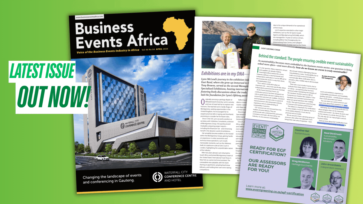 EventGreening's tweet image. We’re featured in the latest @bizeventsafrica 🌿

🌟 Lynn McLeod inducted into the EXSA Hall of Fame 
🔗 zurl.co/gHRRQ 

🌱 New EGF Certification assessors introduced by Chair John Arvanitakis 
🔗 zurl.co/UidkO

#EventGreening #Sustainability #EventProfs