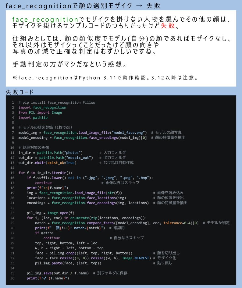 Goro_bizaid's tweet photo. 「この写真、自分の顔だけ残して 他の人にはモザイクかけたい」
なんて思ったことない？

 Pythonで自動化しようとしたけど甘くなかった。

#python #face_recognition https://t.co/BImk0QBGr2