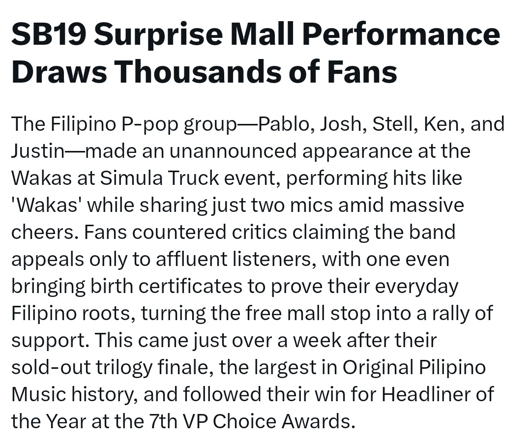 "with one even bringing birth certificates to prove their everyday Filipino roots"

HAHAHAHAHHAHAA BWISIT KAYO TALAGA! 🤣😭

SB19 HEADLINER OF THE YEAR
<a href="/SB19Official/">SB19 Official</a> #SB19
#SB19Wins7thVPChoiceAwards