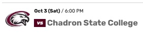 DMCbroadcasting's tweet photo. ππ Another Chadron State kickoff time is official: The Eagles will play a 4th night game, October 3 at Colorado Mesa. 6:00 PM. #RMAC #CSCfootball https://t.co/qji5X8JaFM