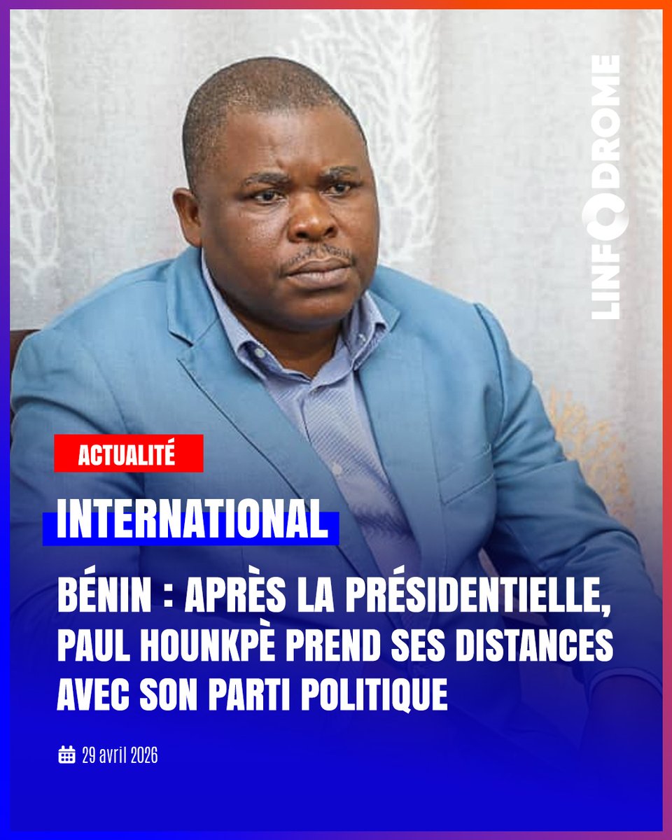 Linfodrome's tweet image. Quelques jours seulement après la proclamation des résultats définitifs de l'élection présidentielle du 12 avril 2026 au Bénin, Paul Hounkpè a choisi de se retirer de sa propre formation, le parti des Forces Cauris pour un Bénin Émergent (FCBE).

#Linfodrome