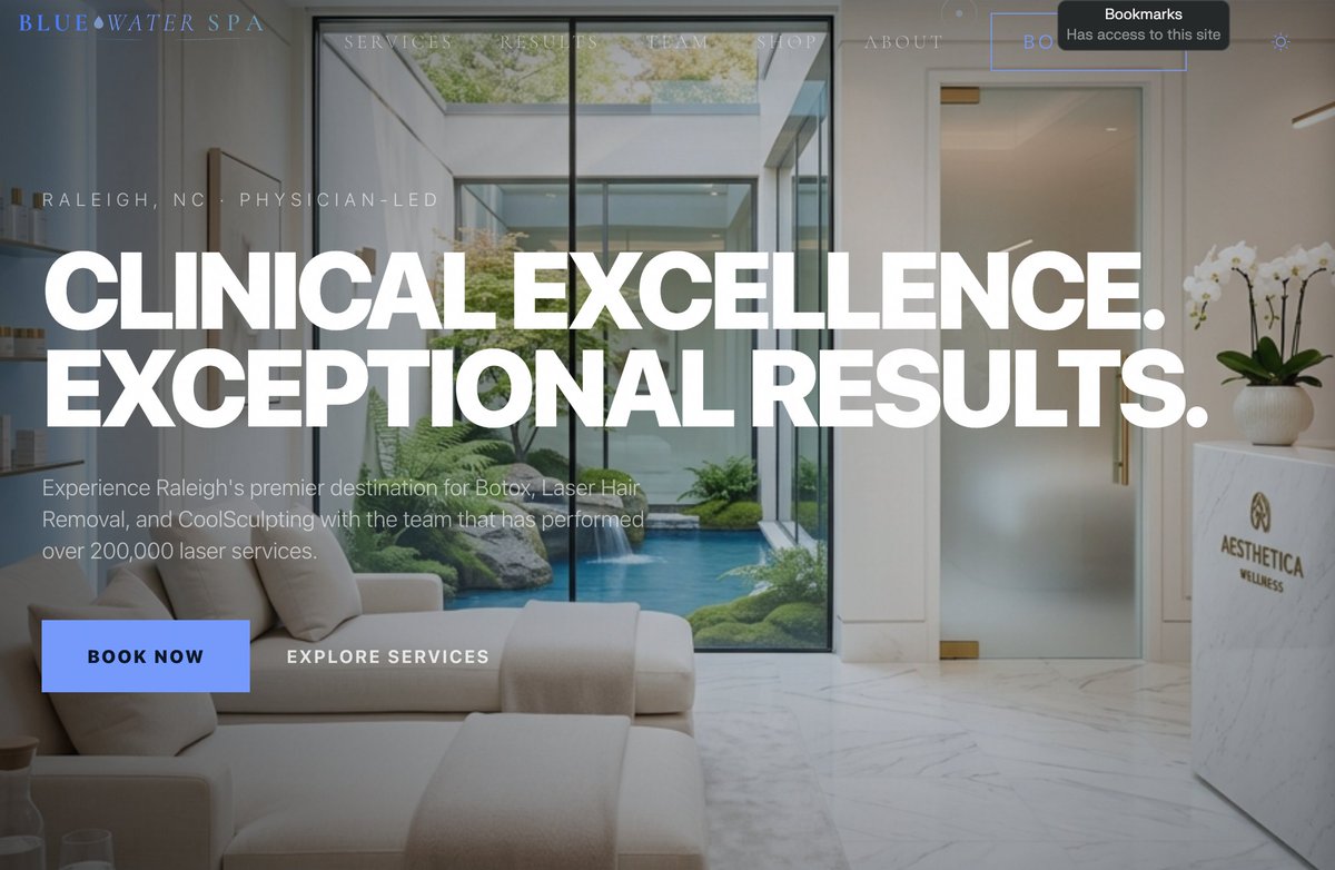 404kidwiz2's tweet image. Raleigh's most awarded medspa — 20x Best of NC, Top 1% Botox — had a 2018 website.

I rebuilt it in 48 hours.

"A site that matches the reputation they've spent 20 years building."

blue-water-spa-raleigh.vercel.app

Know one that needs this? Tag them.

@drmichaellaw @missuslaw 
#MedSpa