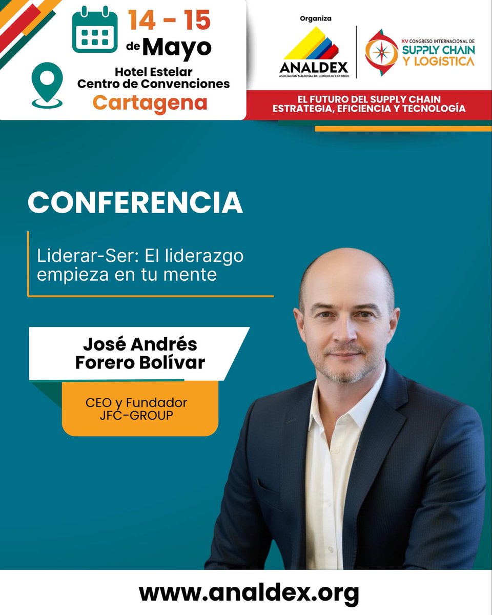 JoseVoloj's tweet photo. Feliz de compartir que estaré en el Congreso Internacional de Supply Chain y Logística de Analdex.

Llevaré LIDERAR-SER: una charla disruptiva sobre liderazgo consciente en contextos de incertidumbre.

Más de 400 líderes.
Muchas conversaciones que importan.
Nos vemos en Cartagena https://t.co/rIQTvbCh9c