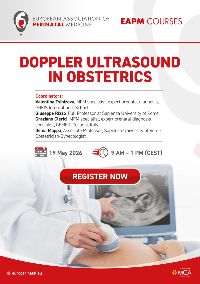 EUperinatal's tweet photo. 1 week left until Online #EAPM course on 19 May to advance your skills in maternal–fetal hemodynamic using Doppler ultrasound.

Separate registration needed for online and in-person sessions.

Register for Online Part on 19 May✅: https://t.co/Wy2QOi4Kff https://t.co/8NRYPNnbvH