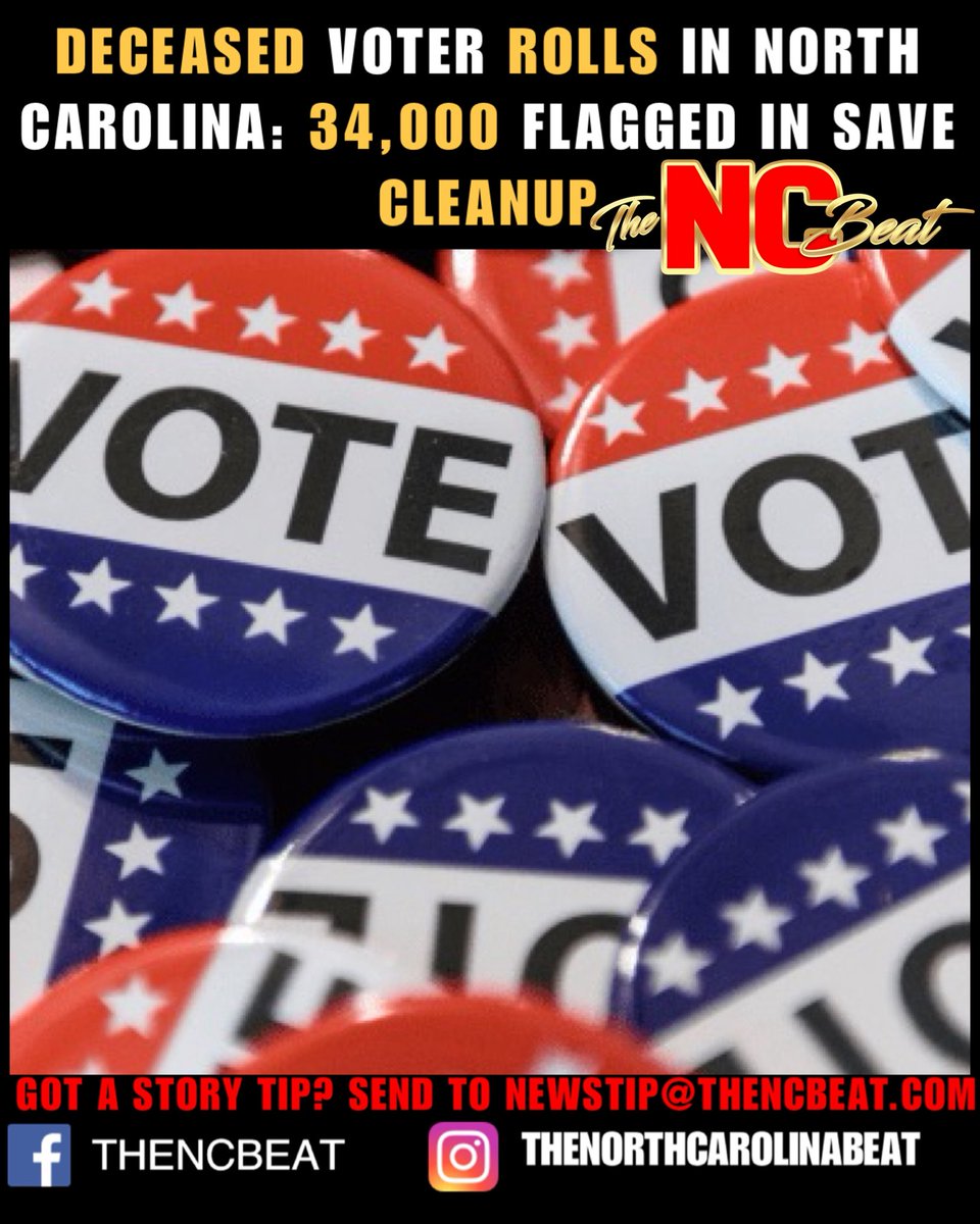 TheNCBeat's tweet image. #NorthCarolina found about 34,000 folks who are listed as deceased but still active on the voter rolls.